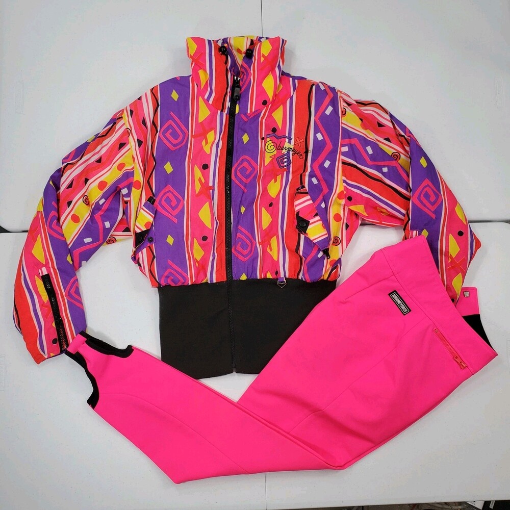 Vintage 80s Obermeyer Sport Neon Punk/ Multi Crazy Ski Jacket-12 & Pant-14R Suit